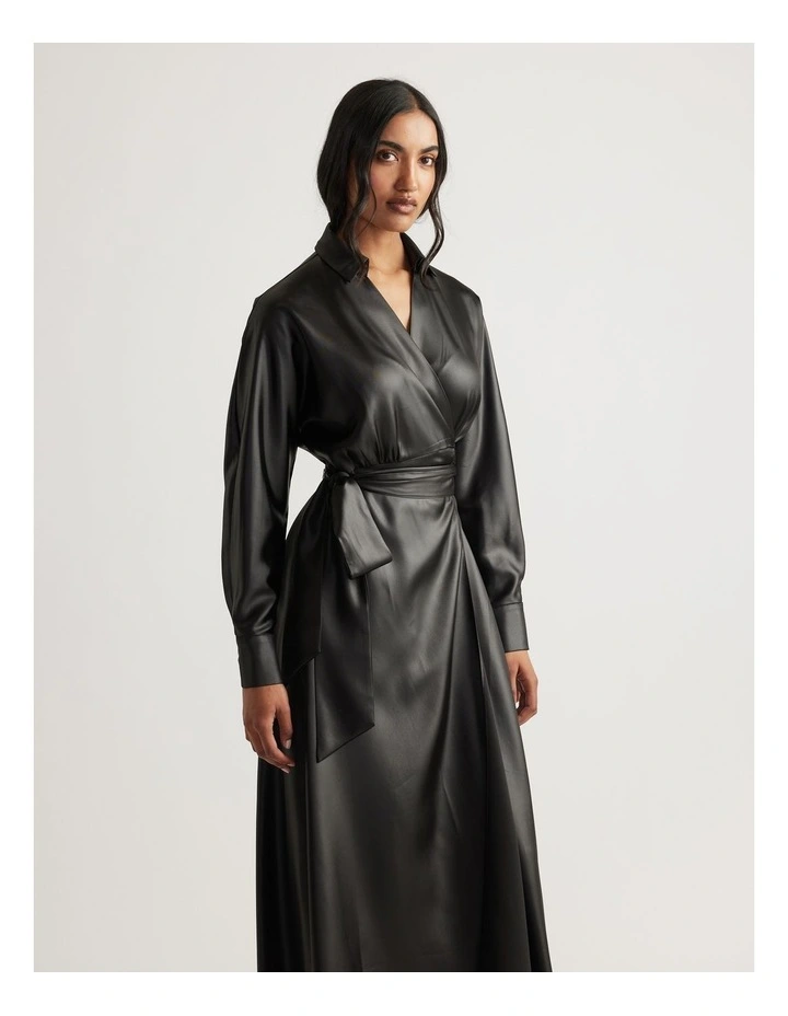 Bree Satin Wrap Maxi Dress in Black image 3