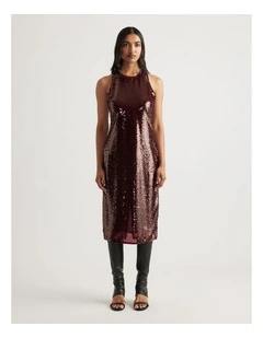 Selena Sequin Midi Dress in Plum