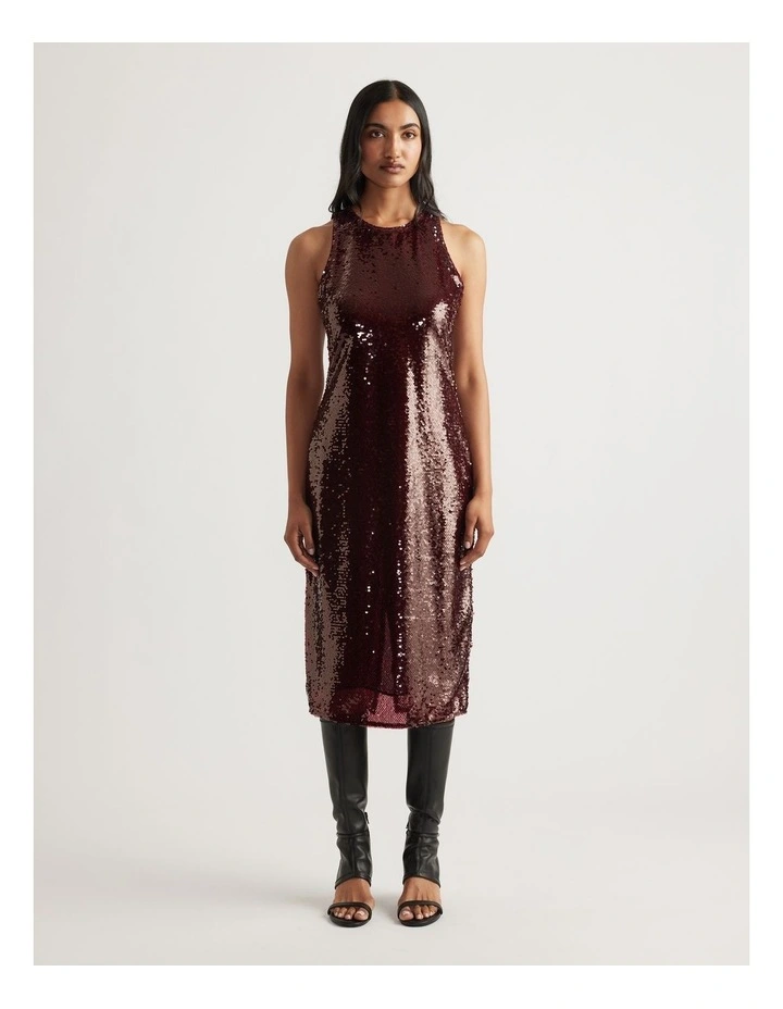 Selena Sequin Midi Dress in Plum image 1
