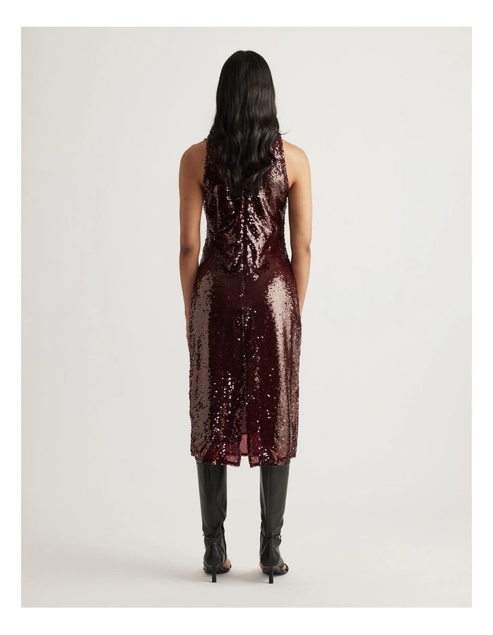 Selena Sequin Midi Dress in Plum image 2