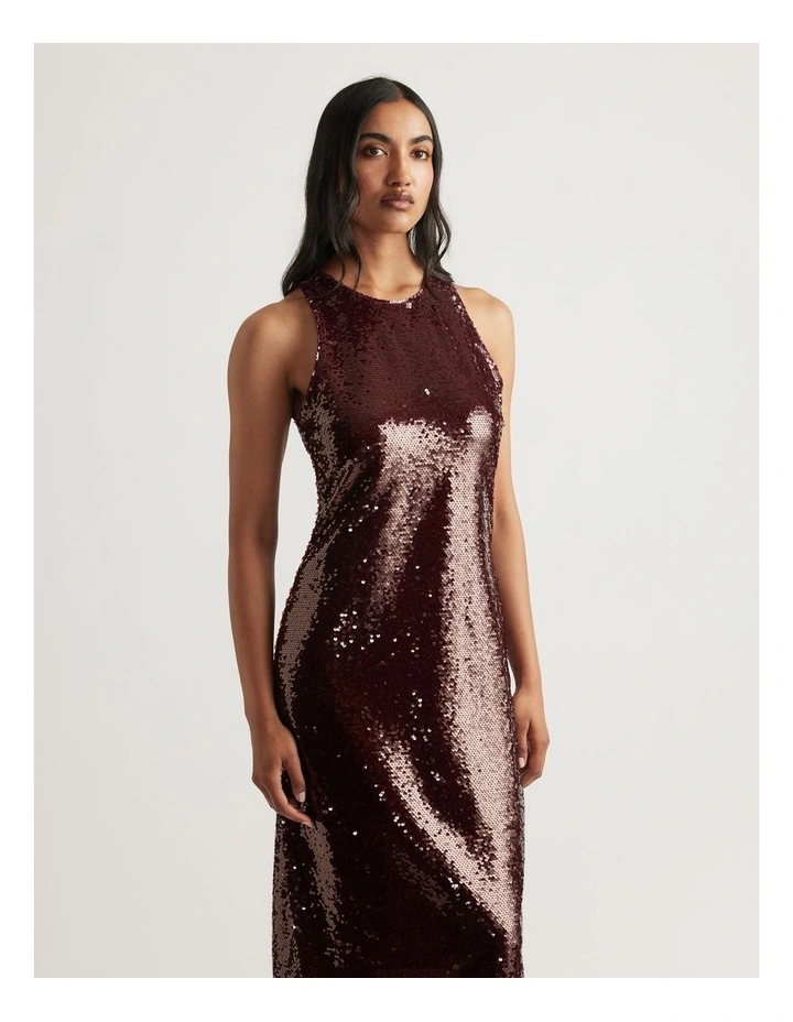 Selena Sequin Midi Dress in Plum image 3