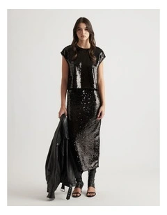 Selena Sequin Shell Top in Black