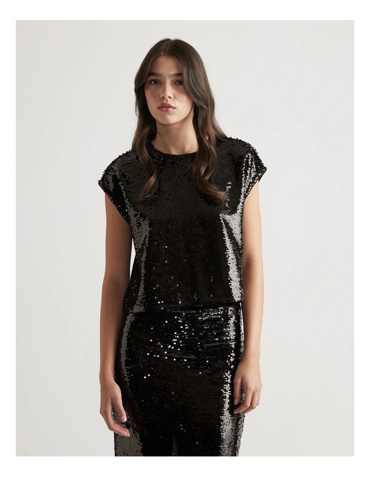 Selena Sequin Shell Top in Black image 3