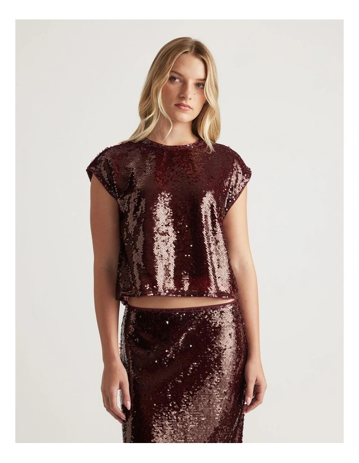 Selena Sequin Shell Top in Plum image 3