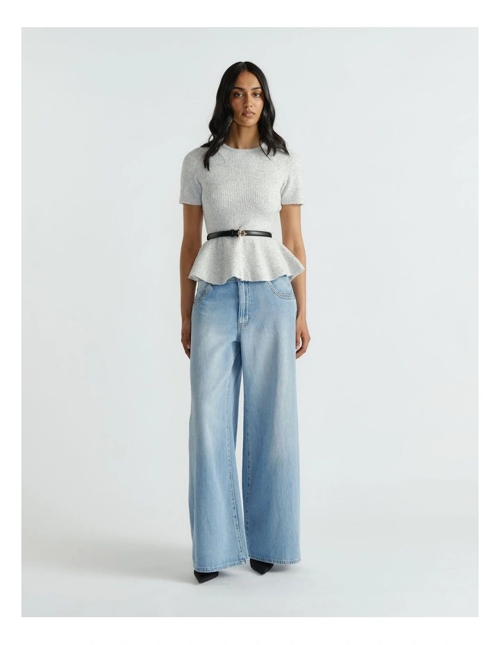 Amalia Peplum Knit Tee in Grey image 1