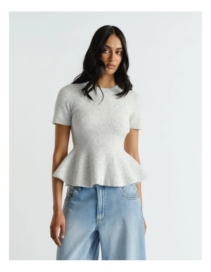 Amalia Peplum Knit Tee in Grey image 3