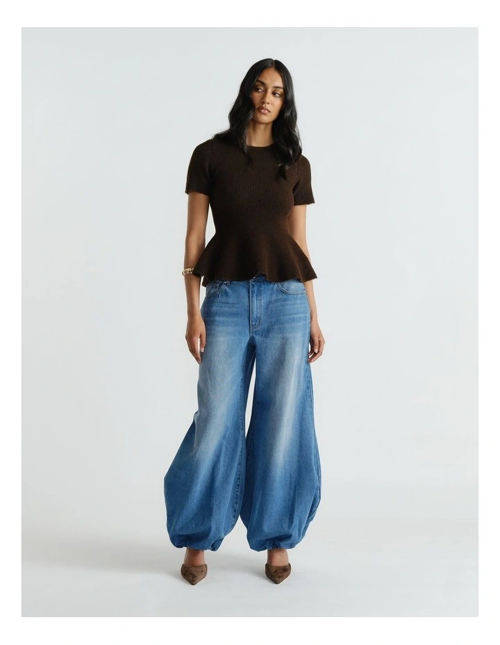 Amalia Peplum Knit Tee in Brown image 1