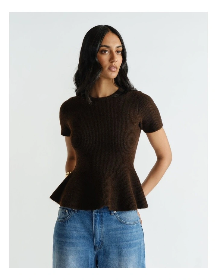 Amalia Peplum Knit Tee in Brown image 3