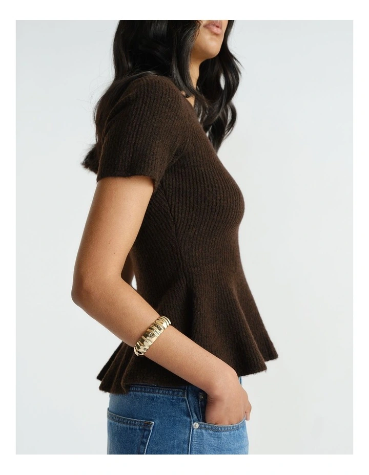 Amalia Peplum Knit Tee in Brown image 4