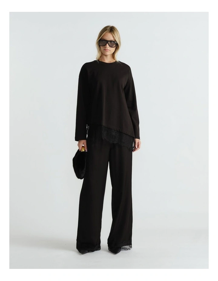 Sofia Lace Trim Long Sleeve in Black image 1