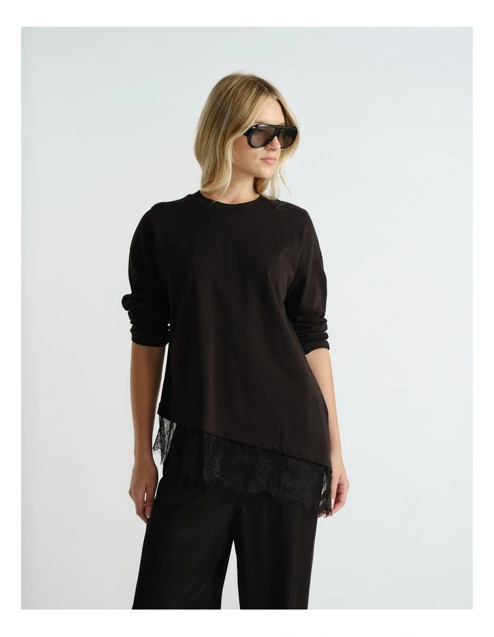 Sofia Lace Trim Long Sleeve in Black image 3