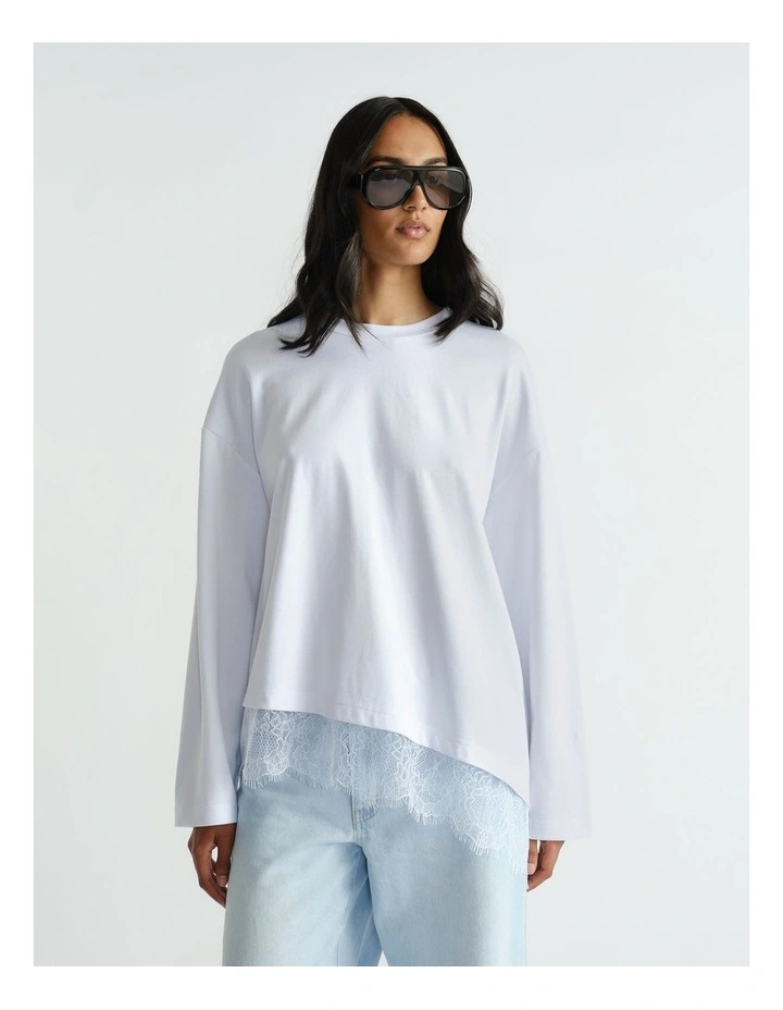 Sofia Lace Trim Long Sleeve in Bright White image 3