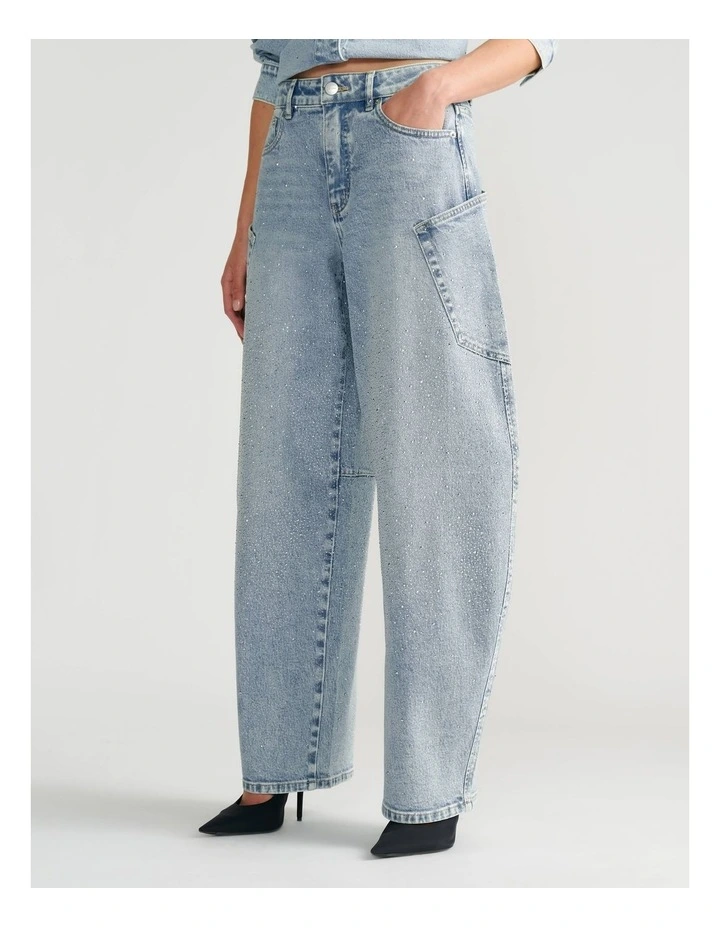 Joey Rhinestone Barrel Jean in Crystal Blue image 3