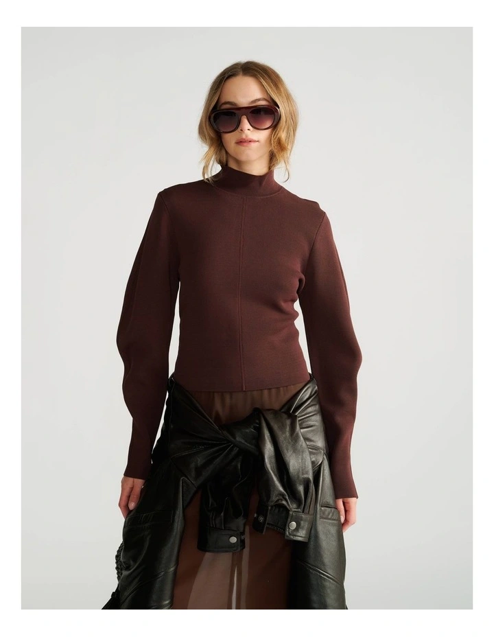 Naomi High Neck Jumper in Rich Mocha image 3