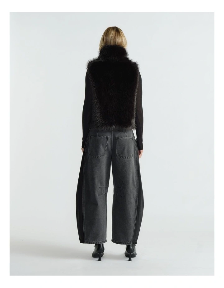 Suki Faux Fur Gilet Jacket in Black image 2