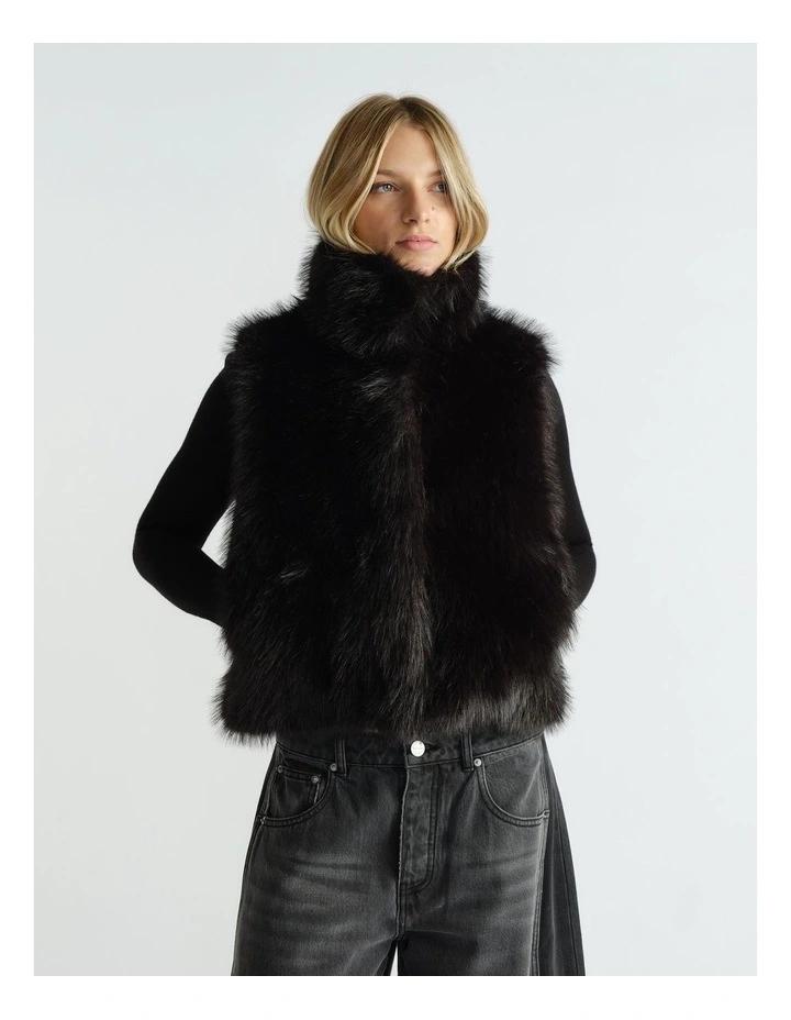 Suki Faux Fur Gilet Jacket in Black image 3