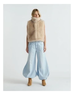 Suki Faux Fur Gilet Jacket in Beige