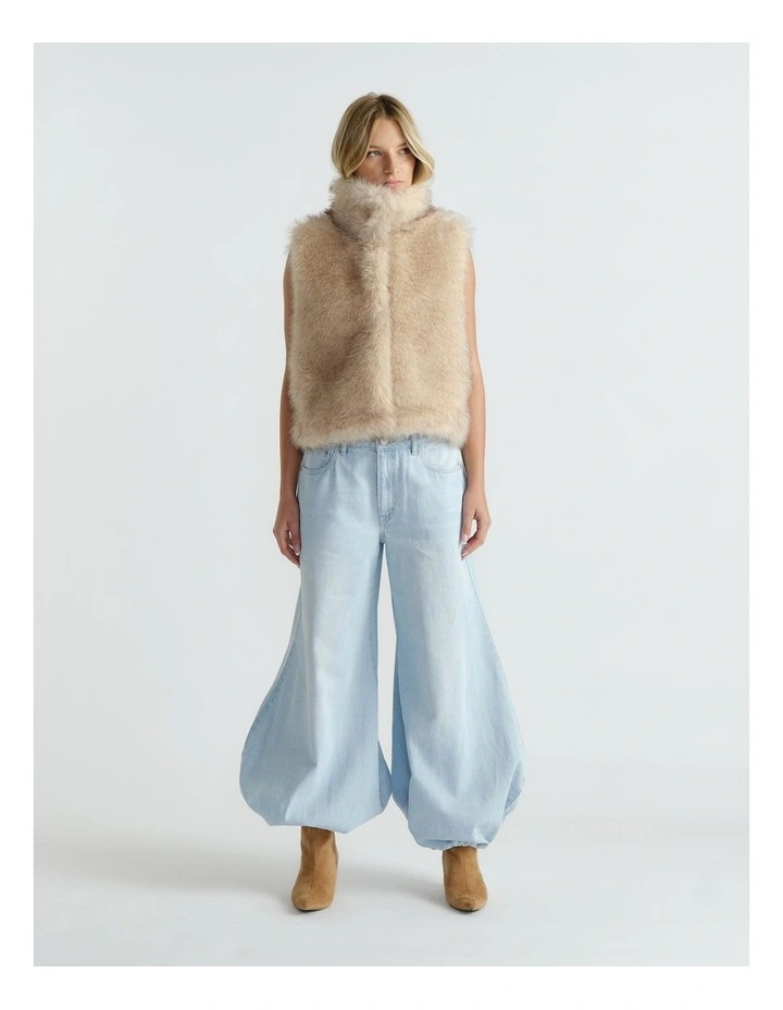 Suki Faux Fur Gilet Jacket in Beige image 1