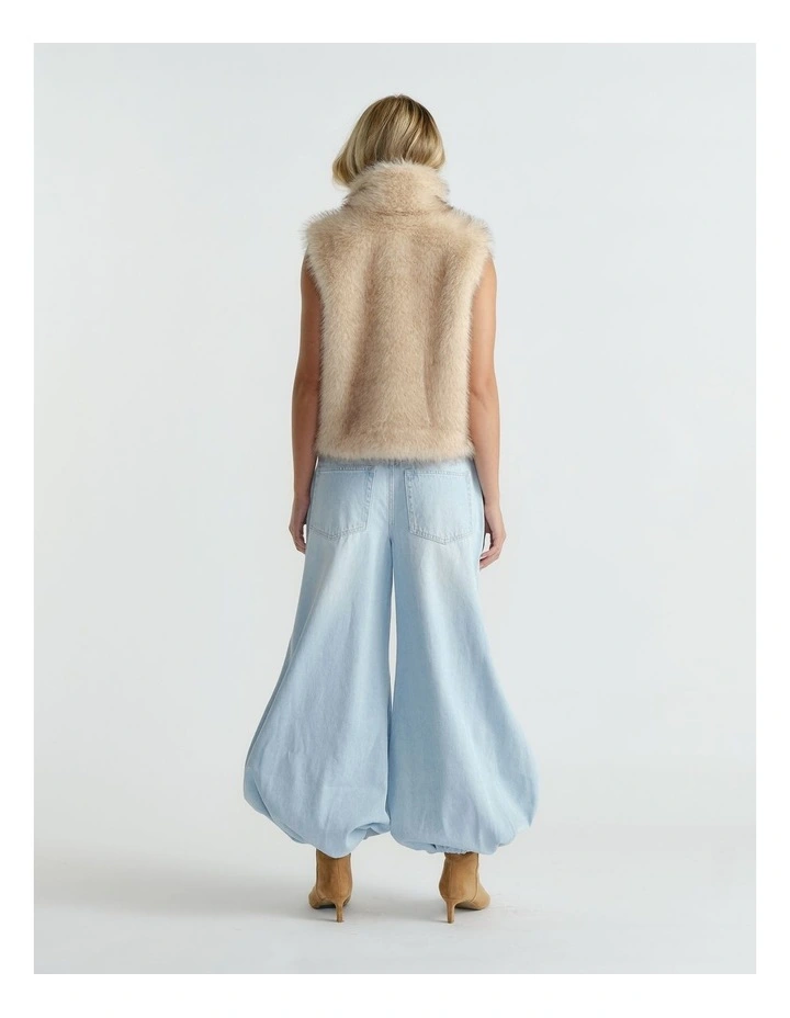 Suki Faux Fur Gilet Jacket in Beige image 2