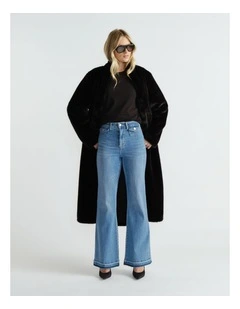 Rose Longline Faux Fur Coat in Black