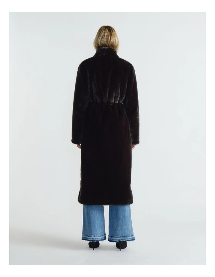 Rose Longline Faux Fur Coat in Black image 2