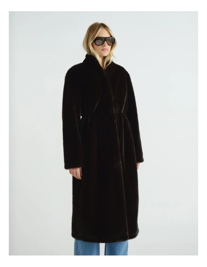 Rose Longline Faux Fur Coat in Black image 3
