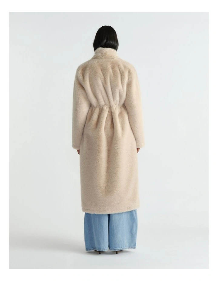 Rose Longline Faux Fur Coat in Neutral image 2