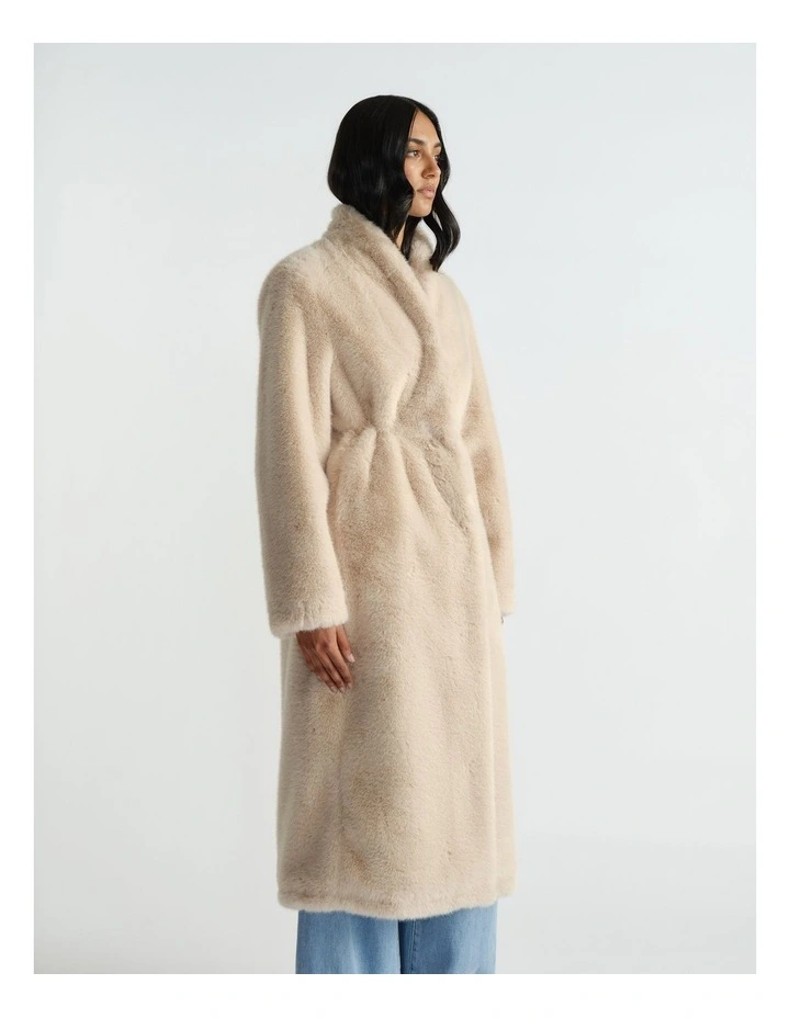 Rose Longline Faux Fur Coat in Neutral image 3