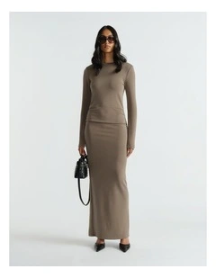 Monica Long Sleeve Midi Dress in Brown
