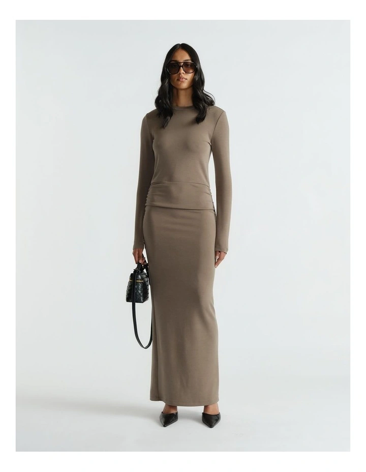 Monica Long Sleeve Midi Dress in Brown image 1