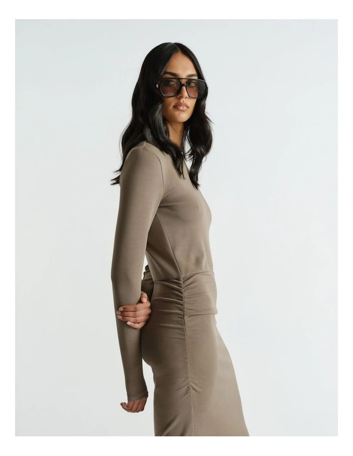 Monica Long Sleeve Midi Dress in Brown image 3