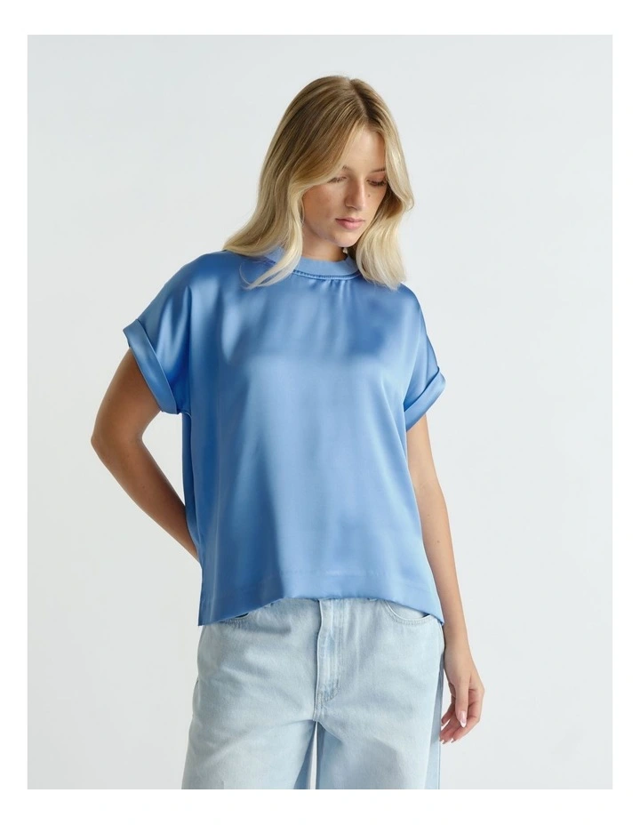 AnnMaree Satin Tee in Azure Blue image 3
