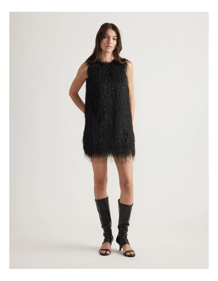 Rue Fringed Mini Dress in Black image 1