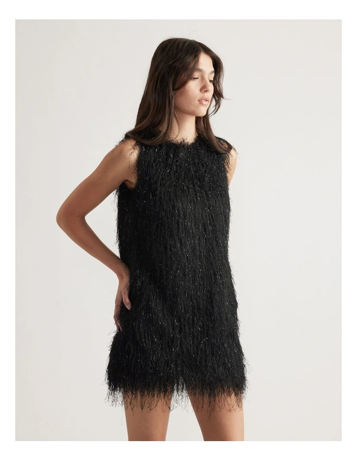 Rue Fringed Mini Dress in Black image 3