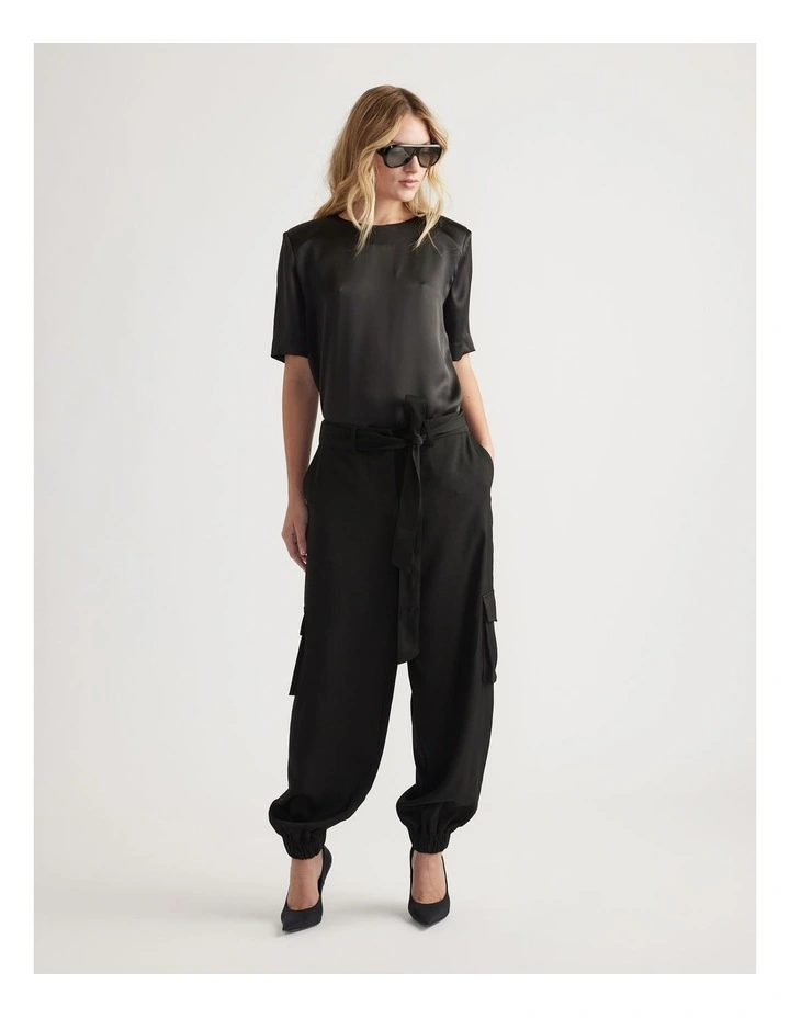Noah Shoulder Pad Satin Top in Black image 1