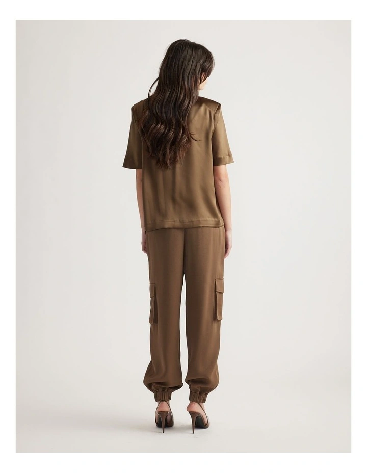Noah Shoulder Pad Satin Top in Brown image 2