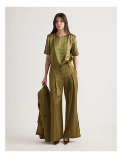 Noah Shoulder Pad Satin Top in Green