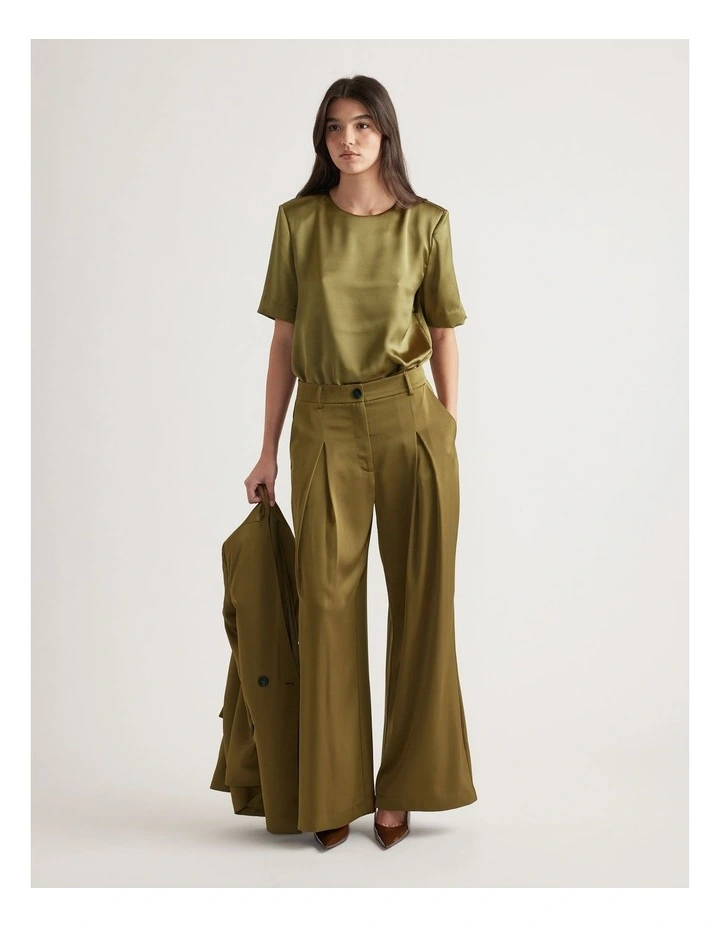 Noah Shoulder Pad Satin Top in Green image 1