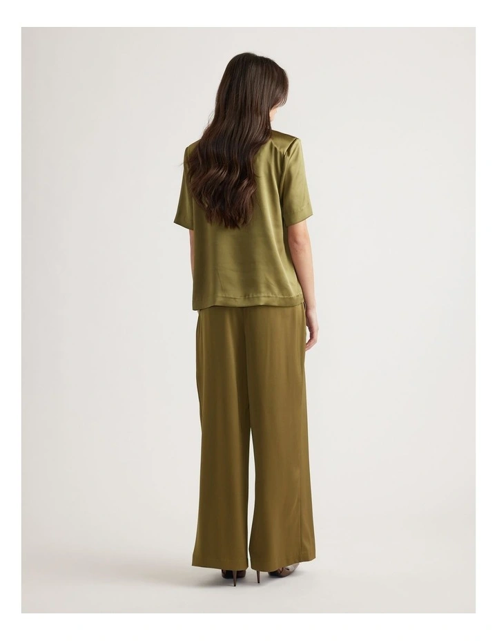 Noah Shoulder Pad Satin Top in Green image 2