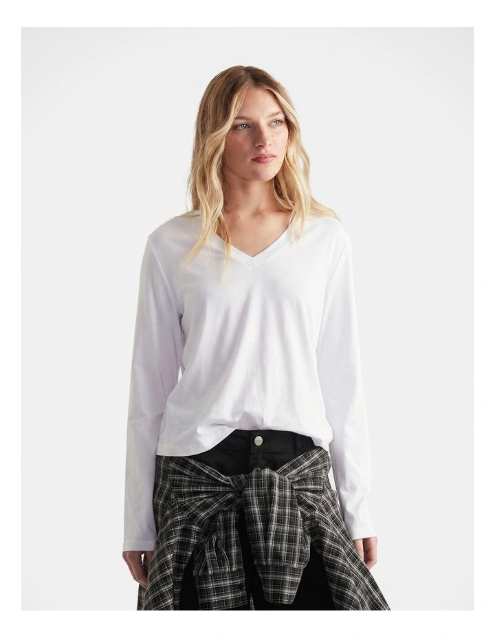 Imogen V Neck Long Sleeve in Bright White image 3