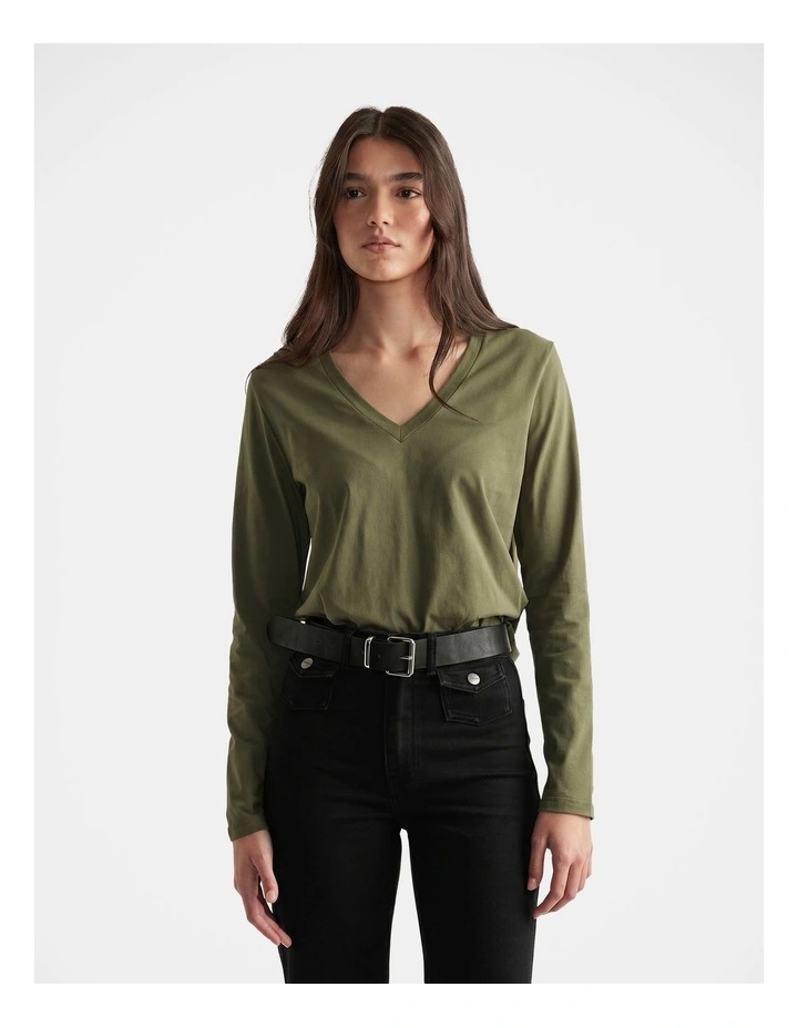 Imogen V Neck Long Sleeve in Olive image 3