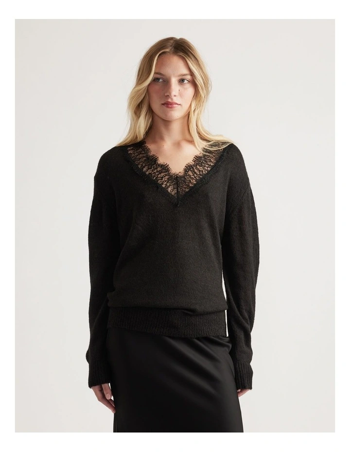 Celia Lace Trim V Neck Jumper image 3