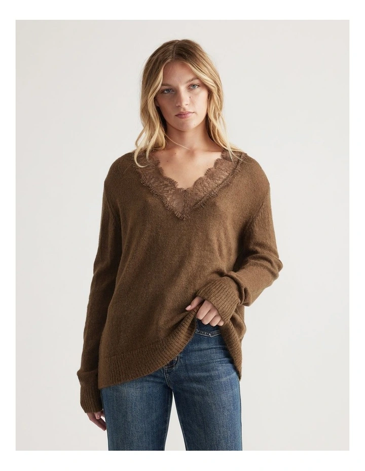 Celia Lace Trim V Neck Jumper image 3
