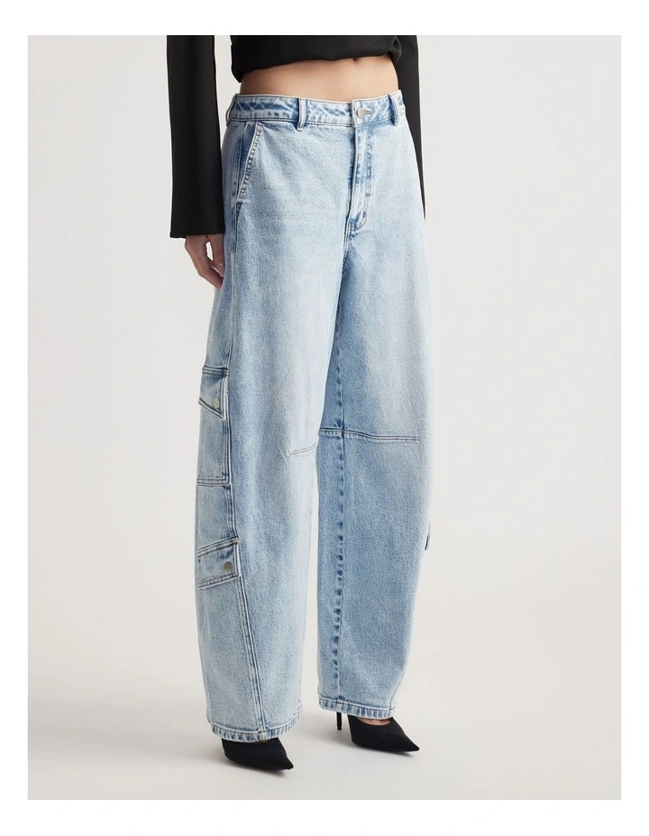 Alexa Cargo Barrel Jean in East Coast Blue image 3