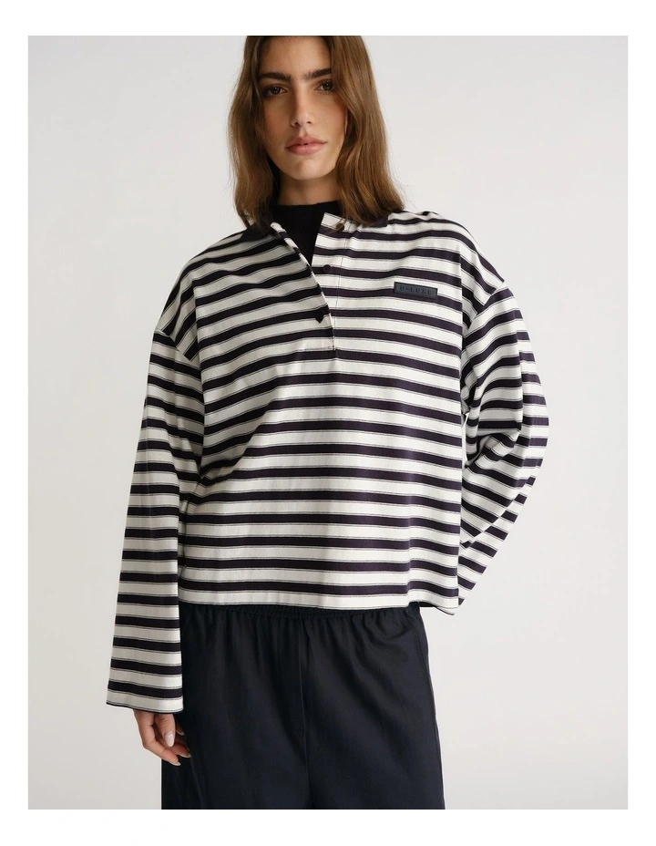 D-Luxe Stripe Polo in Navy and White image 3