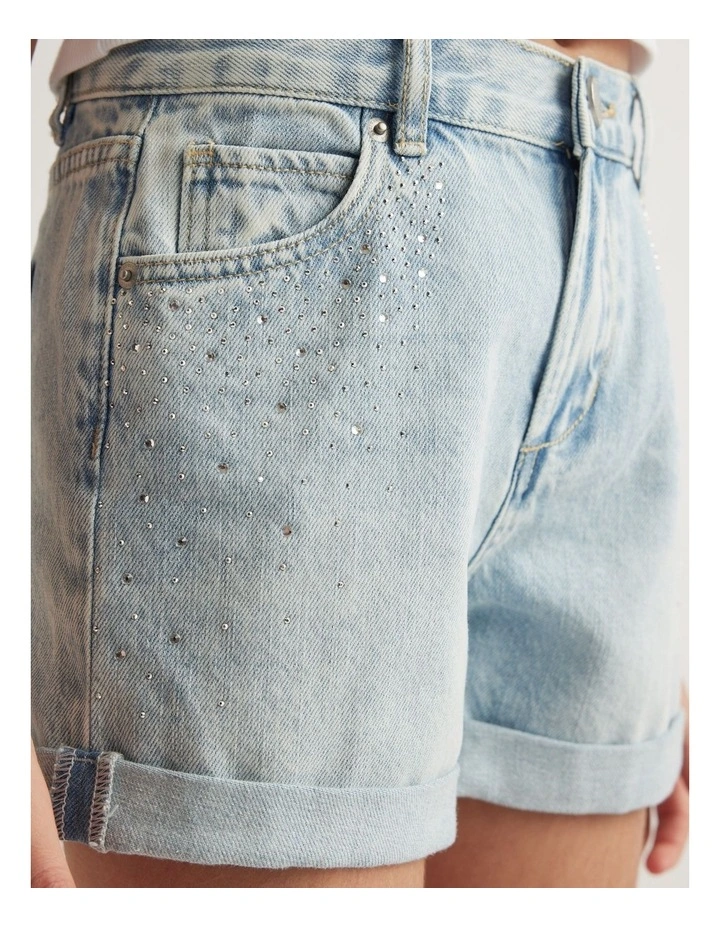 Girls Emma Crystal Denim Short image 3