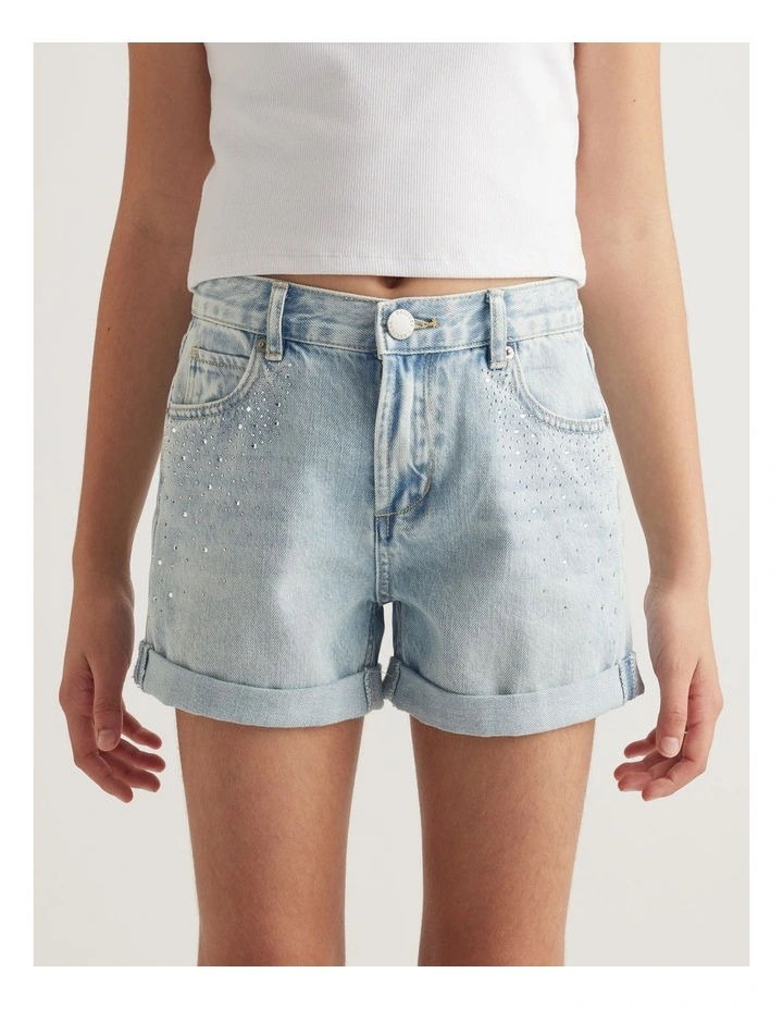 Girls Emma Crystal Denim Short image 4