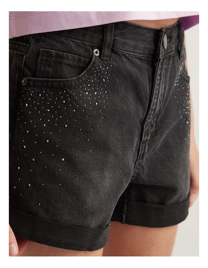 Girls Emma Crystal Denim Short image 3