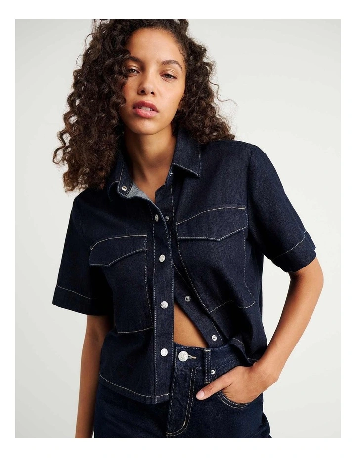 Loe Denim Short Sleeve Shirt in Blue image 1