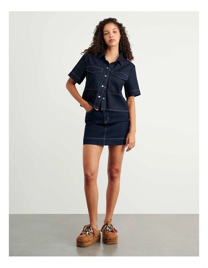 Loe Denim Short Sleeve Shirt in Blue image 2